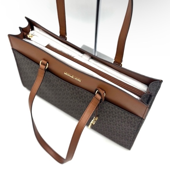 Michael Kors Jet Set Large Signature Logo Tote Bag Brown - Picture 7 of 12